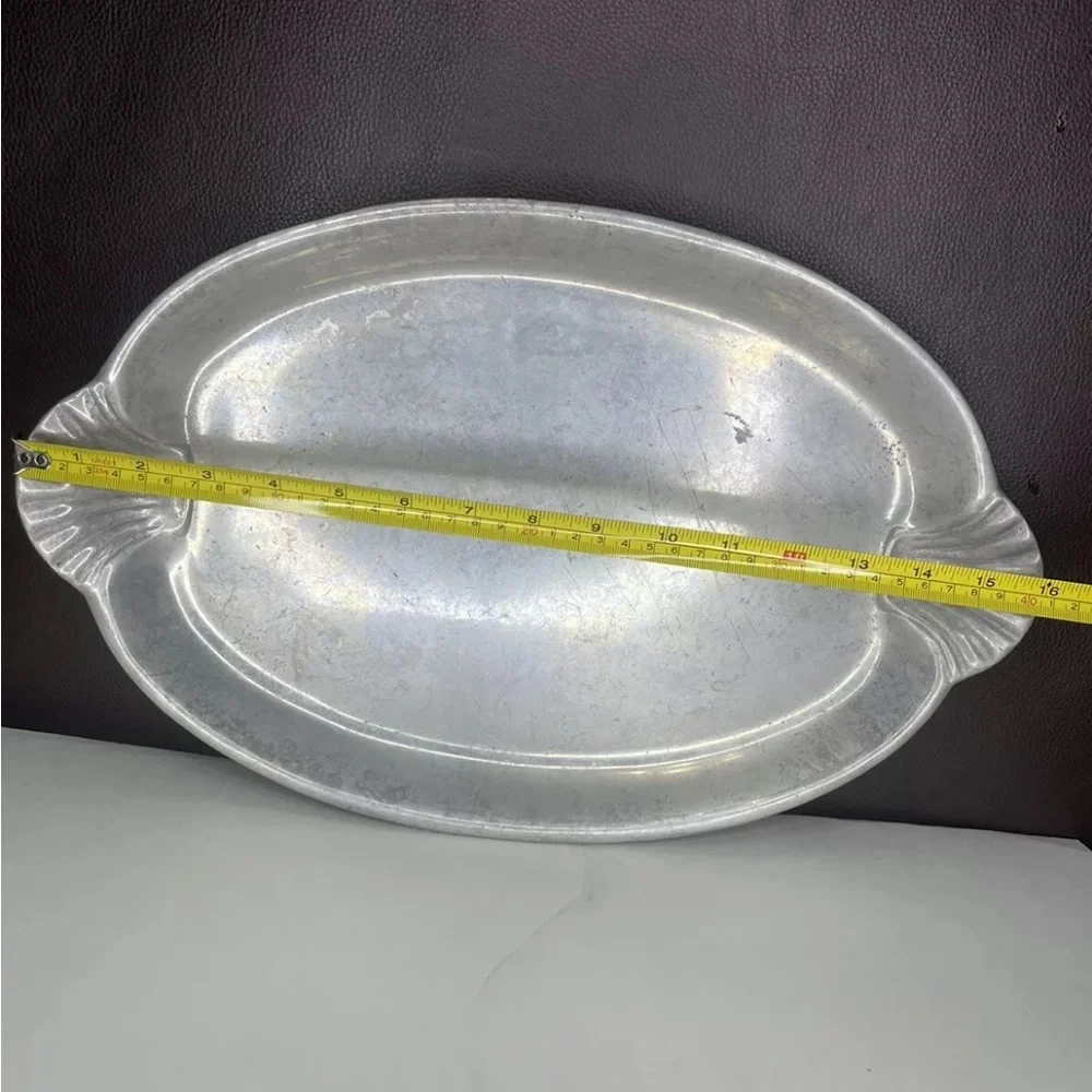 Wilton Armetale Large Pewter Platter Scallop Handles MCM Serving tray vintage